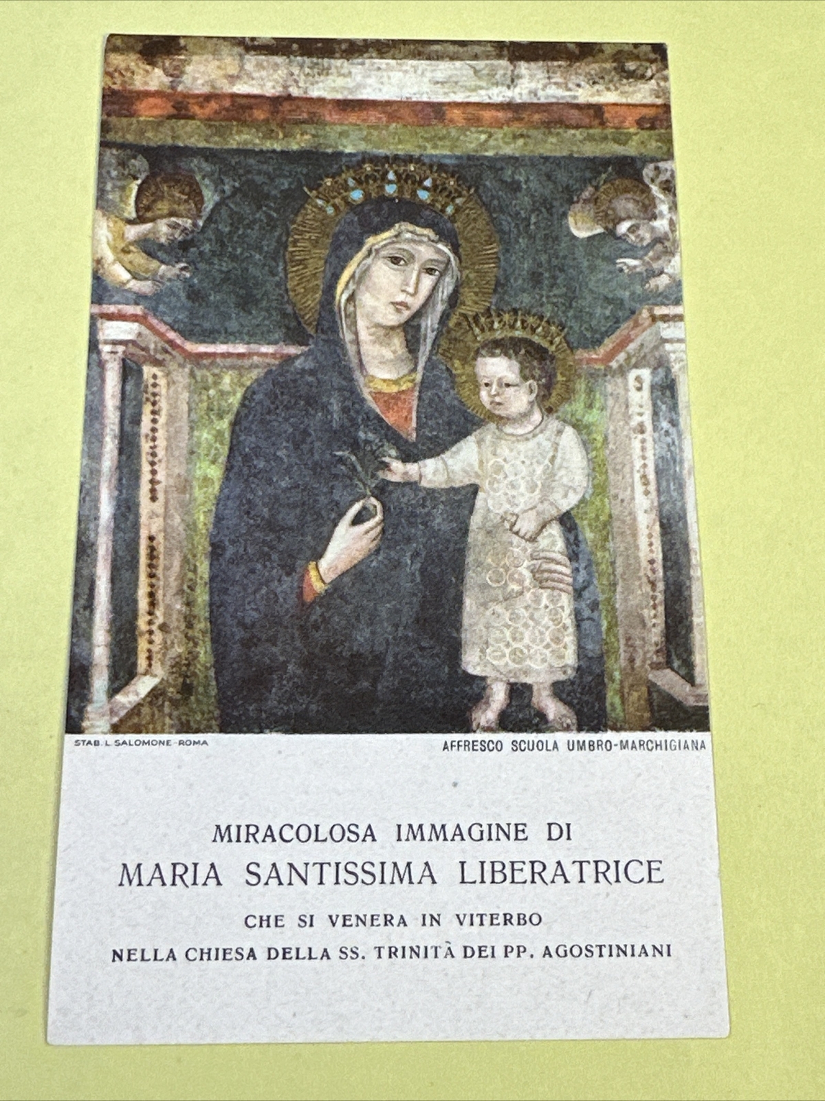 MIRACOLOSA IMMAGINE SACRA DI MARIA SANTISSIMA LIBERATRICE SANTINO HOLY CARD
