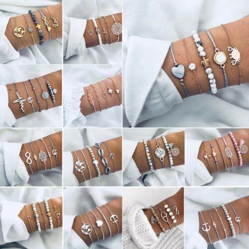 Set Bracciale Multistrato Bohémien Donna Ragazze Catena Boho Bracciale Bracciale Gioielli - Foto 1 di 19