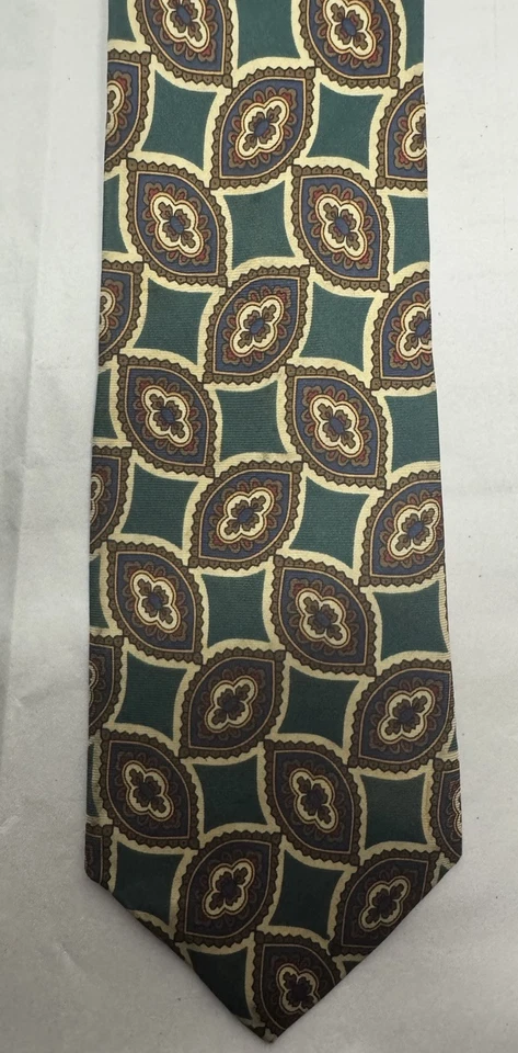 Liberty of London, 100% Silk, Green, Yellow with Geometric Shape Preppy Tie  - Image 2 of 3