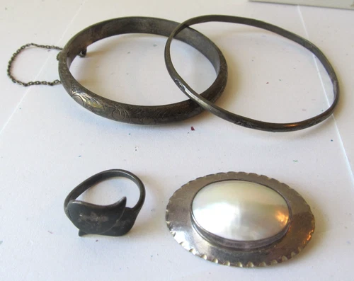 LOT Vintage Estate STERLING SILVER JEWELRY Bracelets Ring BROOCH 38 Grams