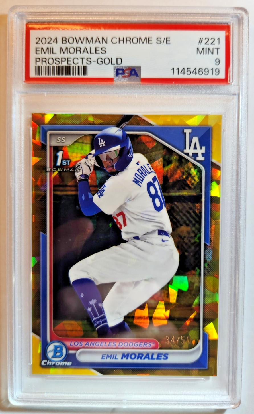 2024 Bowman Chrome Sapphire EMIL MORALES 1st Gold /50 Dodgers BCP-221 PSA 9 MINT