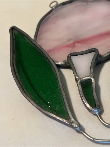 Stained Glass Morning Glory Pink Slag Glass Flower Window Sun Catcher - Picture 10 of 11