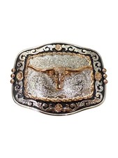 Long Horn Bull Western Style Belt Buckle Hebilla Vaquero con Toro