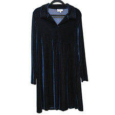 VTG 90s Harlow Midnight Blue Crushed Velvet Dress 14 USA Whimsigoth Collar