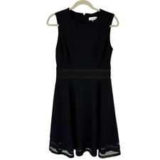Calvin Klein Black Fit Flare Dress Sleeveless Mesh Hem Size 10 Business Party