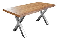 Esstisch Baumkante Massiv Akazie Natur 180 X 90 Silber X-Gestell Xerez