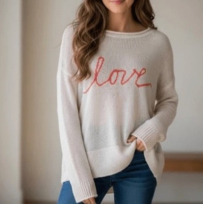 Wooden Ships Sweater Women M/L Pink Love Mohair Wool Blend Relaxed Open Knit