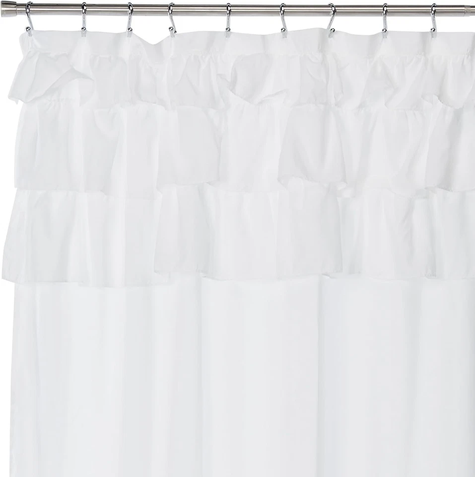Gorgeous Fabric Rosette Shower Curtain Elegant White Ruched Clean Anthropologie - Image 4 of 4