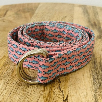 Vineyard Vines Men s Salmon Trout Cotton Belt Size Large D-ring Pink Preppy 45 