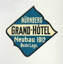 Vintage Nurnberg Grand Hotel Neubau 1912 luggage label