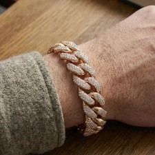 7 Ct Round Cut Simulated Diamond Cuban Link Bracelet 925 Yellow Sterling Silver