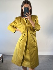 Bruce Oldfield Couture Belted Dress & Jacket Uk 12 Mustard Yellow Silk Satin
