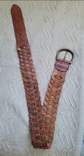 Vintage hand tooled genuine top grain leather belt Floral Link Chain 80s