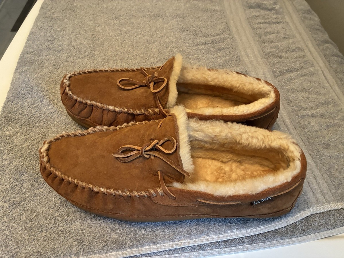 LL Bean Mens 14 W Slippers Wicked Good Brown Suede Moccasin 