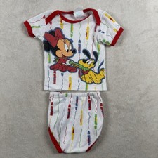 Vintage Disney Babies Baby Minnie Mouse Pluto Shirt 2 Piece Set 80s 6-9 Months