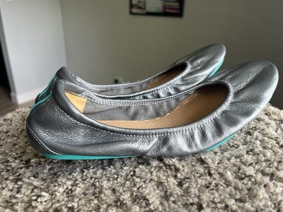 Tieks Silver Leather Ballet Flats Foldable Comfort Cushioned Women's Size 9