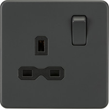 Knightsbridge Screwless Flat Plate 13A 1G DP Switched Socket - Anthracite