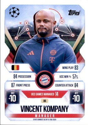 Match Attax EXTRA Champions League 86 - Vincent Kompany - Manager 2025/26
