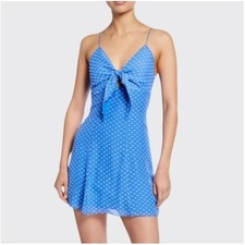 Alice + Olivia Women SILK Roe Clip Dot Front-Tie Mini Dress 4 Blue Preppy Resort