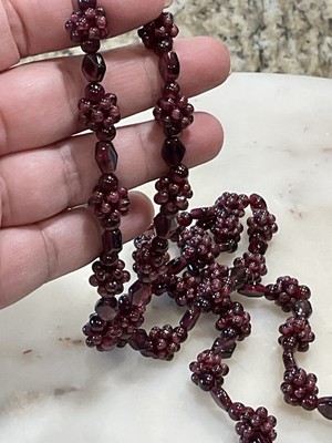 Vintage Art Deco Bohemian Garnet Cluster Handcrafted Beaded