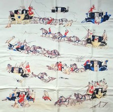 HERMES PARIS 1952 DANS LA NEIGE LES DILIGENCES CARRE FOULARD