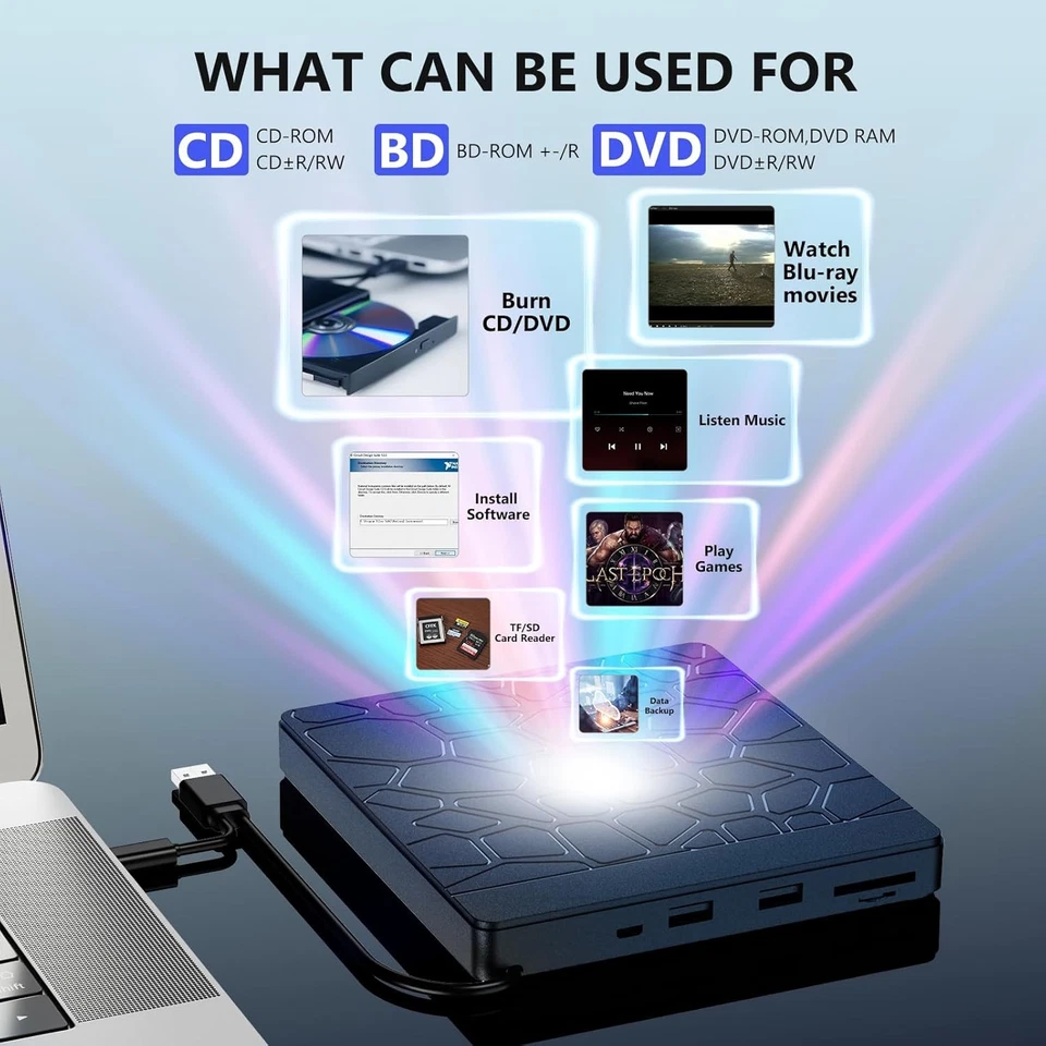 5 in 1 External BluRay Drive BD Player Read/Write Portable CD/DVD Drive Burner - Image 2 of 4