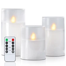 Clear Glass Flickering Flameless Candles with Realistic Dancing Flame LED Can...