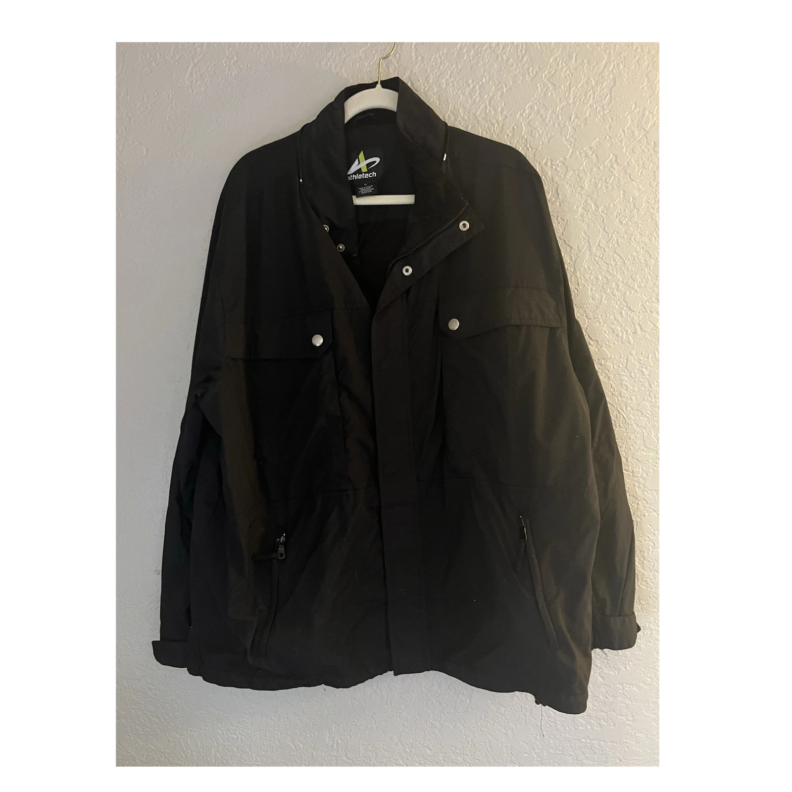 Athletech Men's Black snow Jacket 2X Zip Snap Pockets Lined Mid-Length
