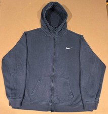 Vintage 90s Blue Tag Nike Swoosh Full Zip Up Hoodie Mens Size 2XL Black Fade
