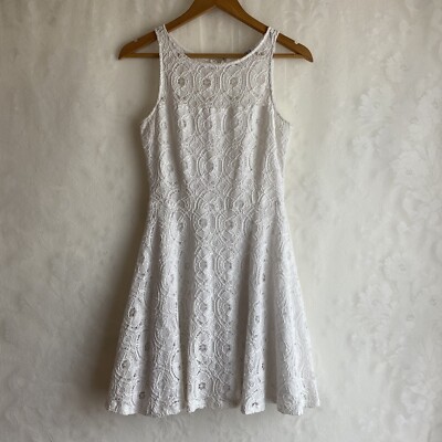 BB Dakota Ivory White Lace Sleeveless Fit Flare Dress Lined Back Zip  Women’s