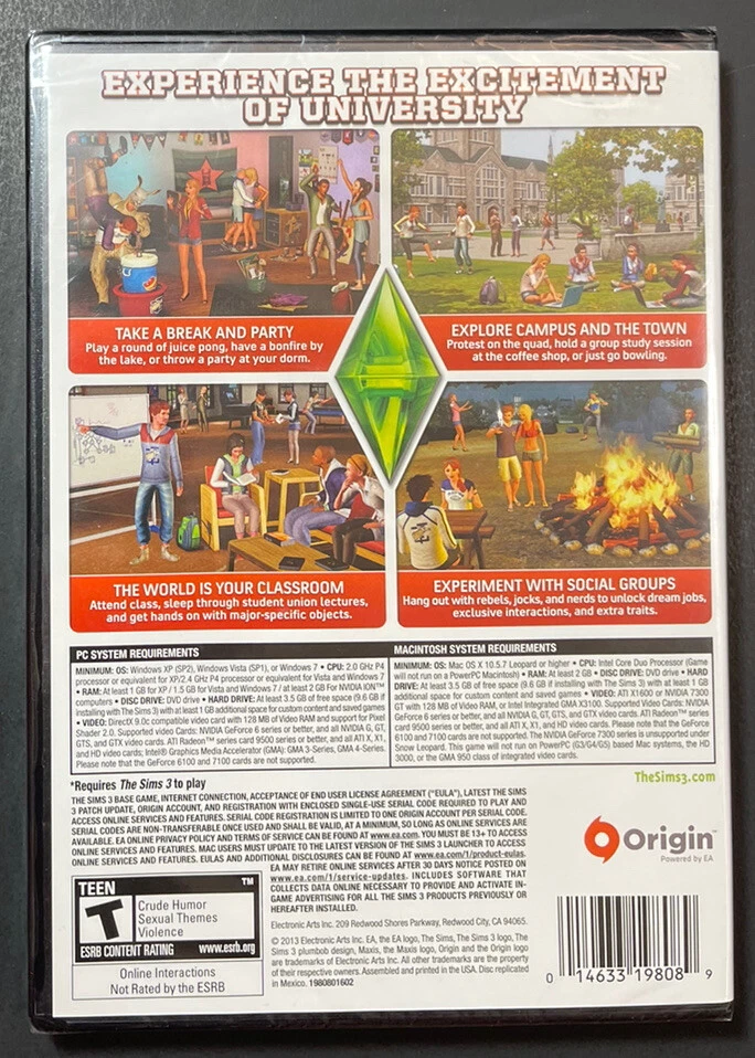 The Sims 3 [ University Life ] (PC / DVD-ROM) NEW - Image 2 of 4