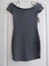 Windsor Bodycon Gray Stretch Dress Sz. S Cap Sleeve Off Shoulder NWT