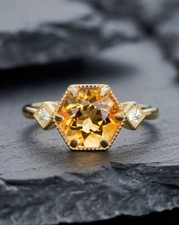 Brilliant Cut Natural Citrine Yellow Gold Plated On 925 Silver Engagement Ring