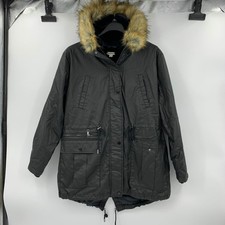 New Whistles Womens Willow Waxy Parka Sz L Black Q601