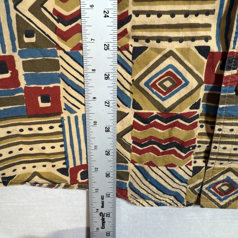 Orvis Shirt Mens XL Red Tan Blue Short Sleeve Button Geometric Aztec Tribal - Image 3 of 4