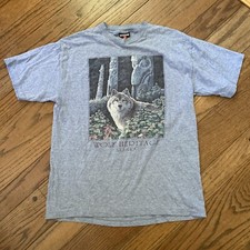 Vintage Wolf Art Shirt Alaska Heritage 1993 90s Size L Made In USA Grey Spirit
