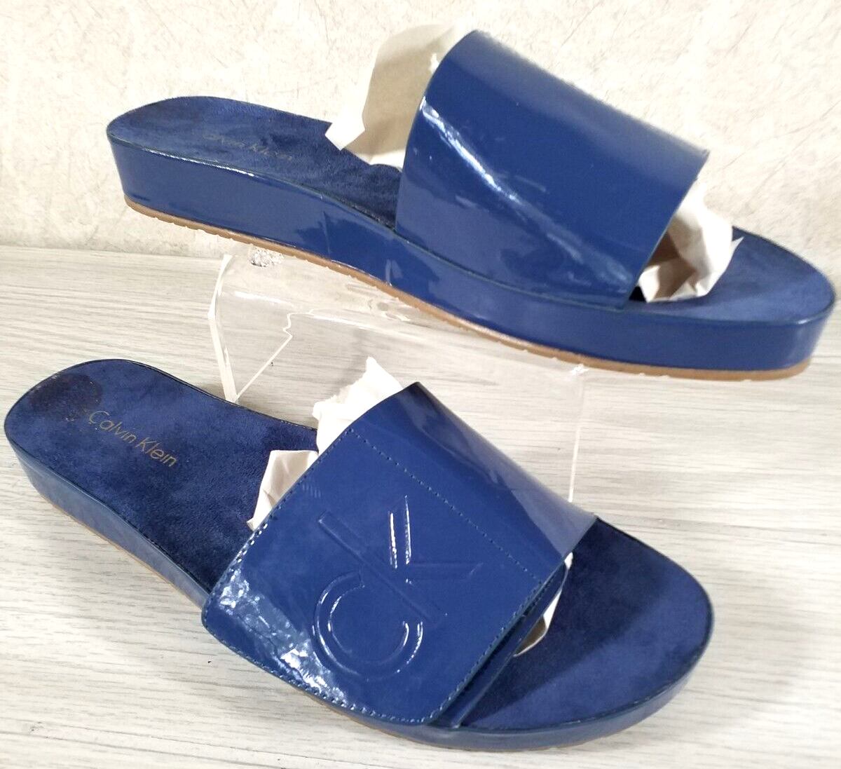 Calvin Klein Ladies SANDALS Blue Patent Jelly Slides Marlina  display picture 1
