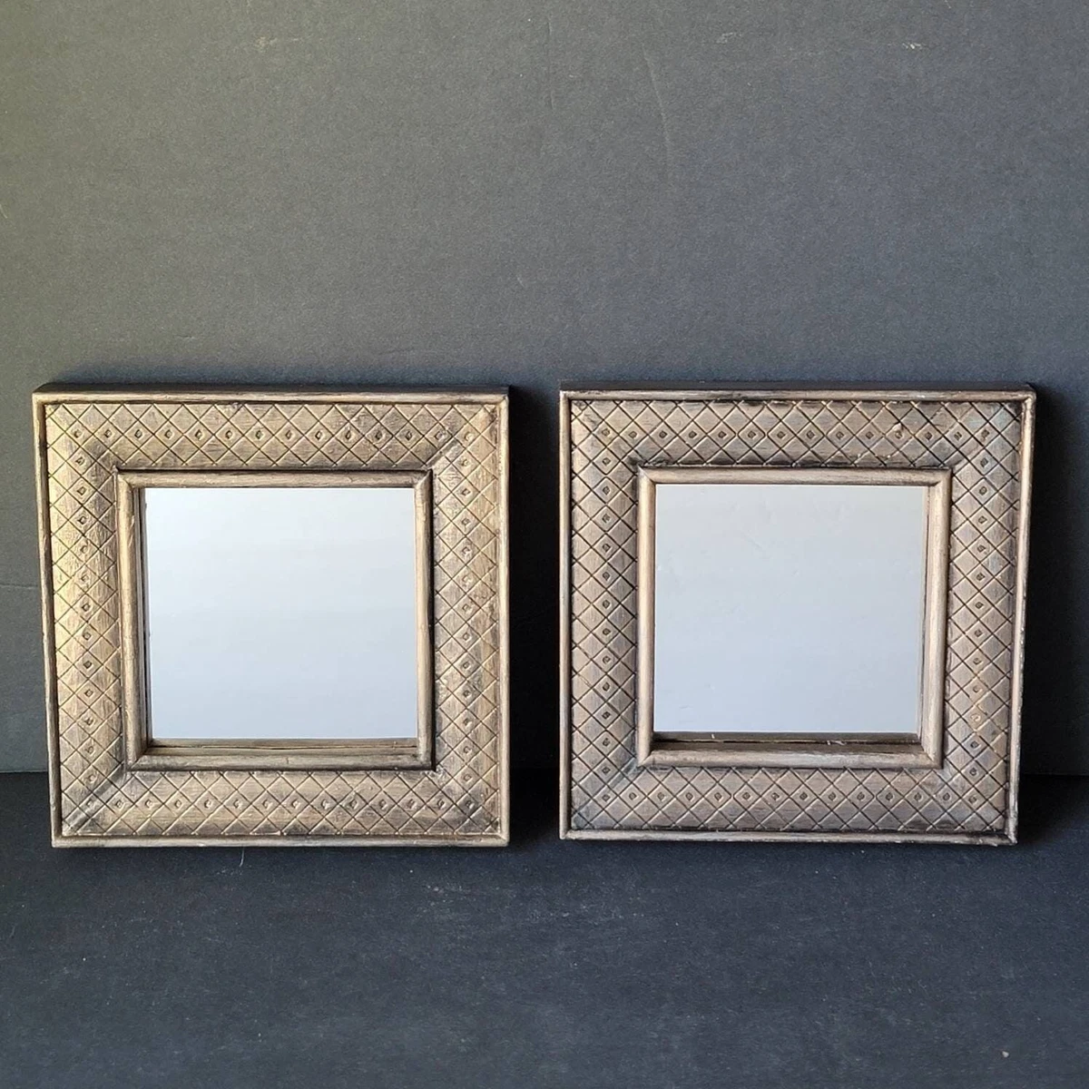 Vintage Small Square Shaped Gold Gilt Framed Mirror Set of 2