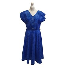 Yessica 80s Polka Dot Dress Blue 50s Style Tea Dress Fit & Flare Size 8