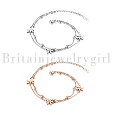 Stainless Steel Multi-layer Flower Anklet Bracelet Chain Link Adjustable Women
