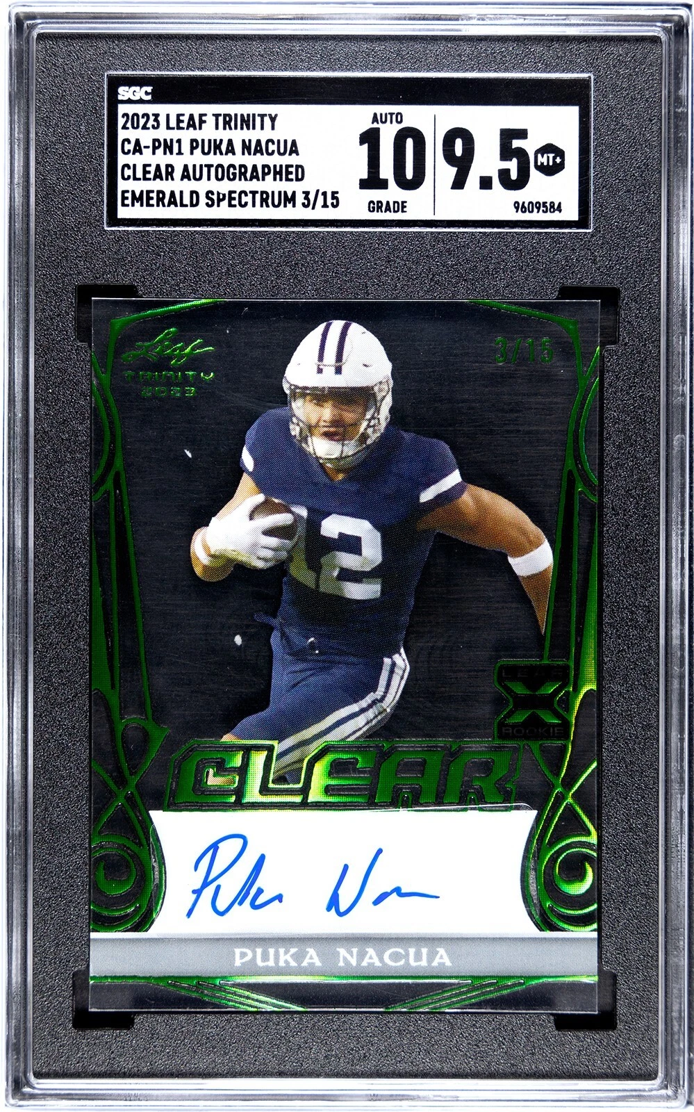 Puka Nacua Leaf Trinity Clear Autographs #CAPN1 Emerald Spectrum