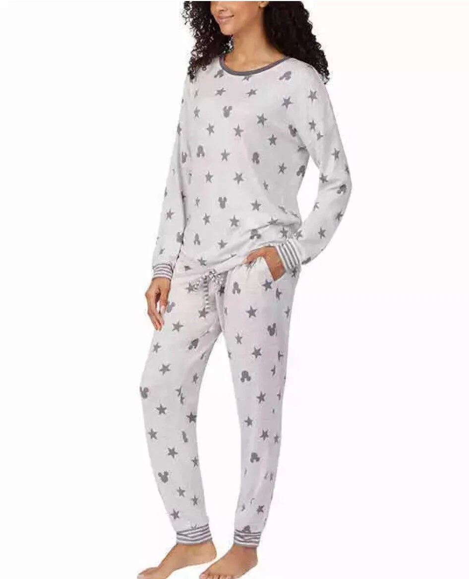 Disney Ladies Mickey Mouse Star 2 Piece Cozy Soft Pjs Pajama Set Grey XXL  New