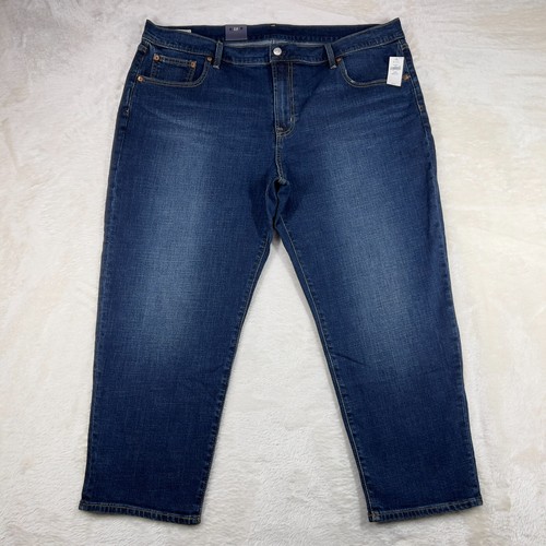 GAP Jeans Womens 35/20R Blue Girlfriend Mid Rise Stretch Dark Denim