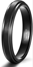 4mm Black Tungsten Ring for Men Women Thin Brushed Wedding Band Size 10 The 4mm