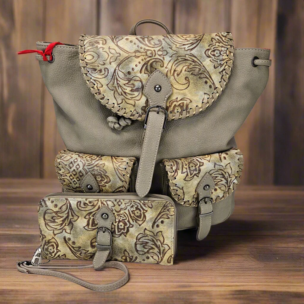 MW1256-9110 Montana West Floral Embroidered Collection Backpack Color khaki MW1256-9110 Montana West Floral Embroidered Collection  main image 4