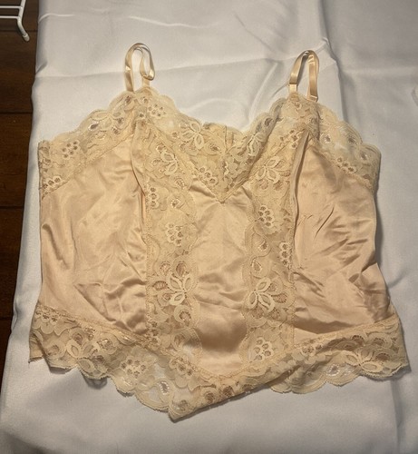 Vintage Henson Kickernick Camisole Size 38 Beige Nude Nylon Lace USA