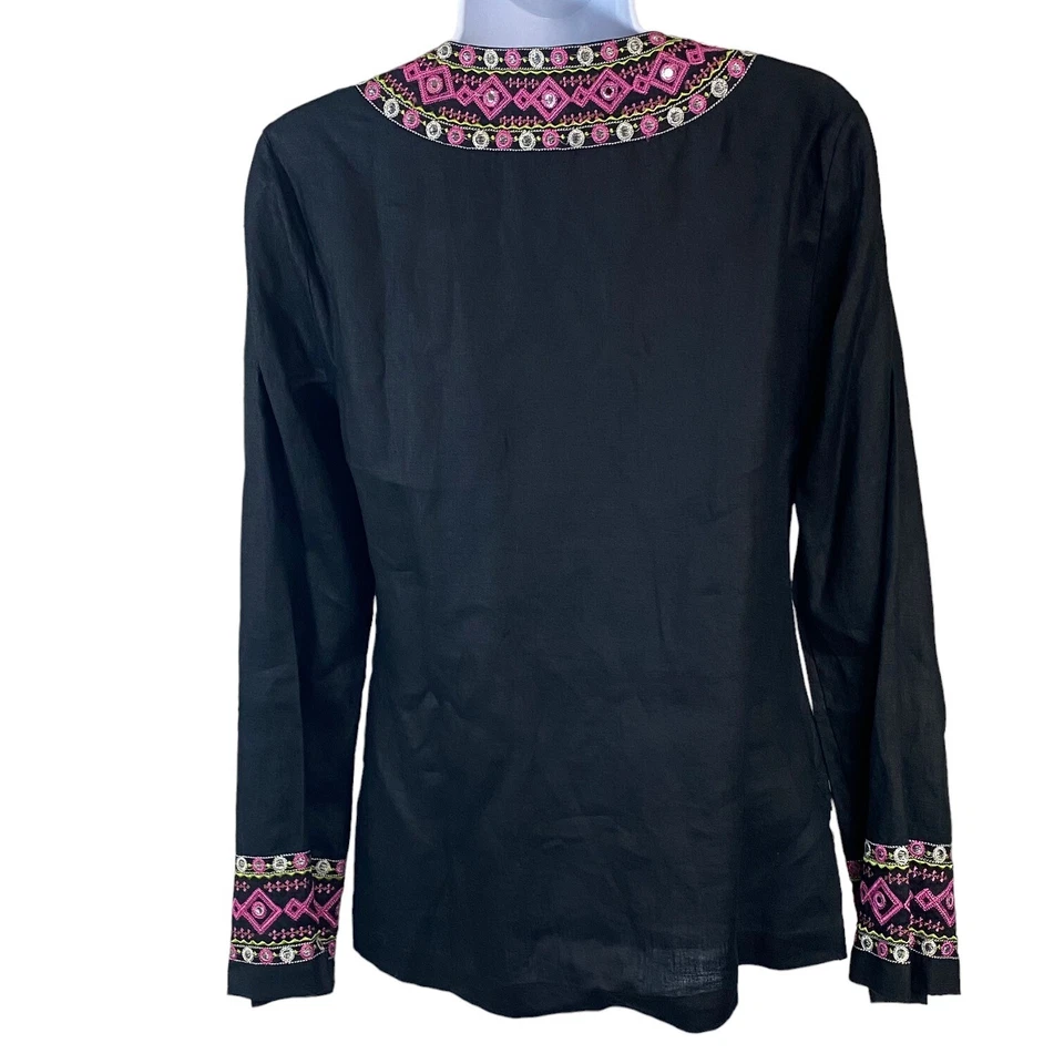 Túnica Silkland Popover Mujer | 6 | Negra | 100% Lino | Bordada | Boho Foto 2 de 4