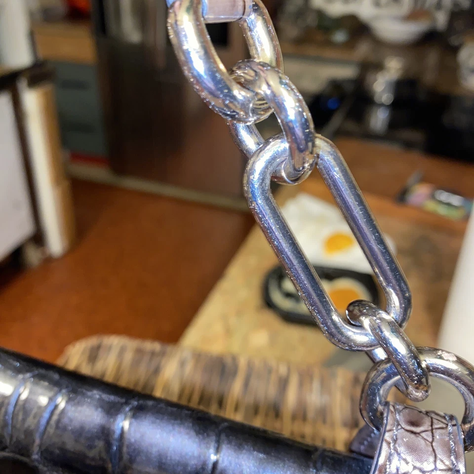 Guess Bolso de Mano Cartera Negro @ Marrón y Tostado Charol Caimán/Nuevo Foto 4 de 4