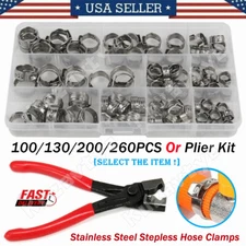 100/260Pcs Stainless Steel Single Ear Car Fuel Stepless Hose Clamps or Plier Kit