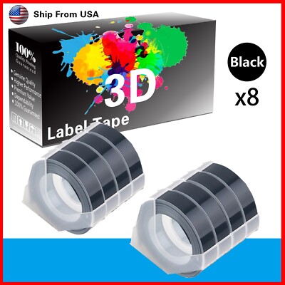 8PK Black Dymo 3D Label Tape Compatible for Dymo 1595GY Dymo 20008CP Label Maker